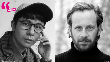 Schwarzweiß Porträts von Ocean Vuong und Fabian Busch.